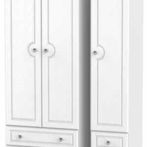 Crystal White 3 Door Tall Triple Wardrobe - 4 Drawers