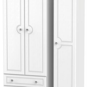 Crystal White 3 Door Tall Triple Wardrobe - LHF 2 Drawers