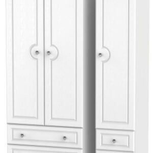 Crystal White 3 Door Triple Wardrobe - 4 Drawers