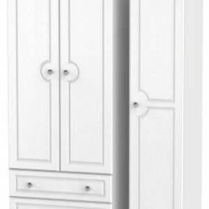 Crystal White 3 Door Triple Wardrobe - LHF 2 Drawers