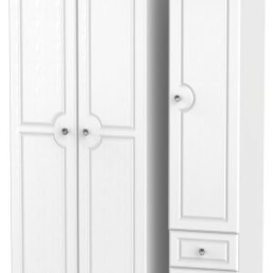 Crystal White 3 Door Triple Wardrobe - RHF 2 Drawers