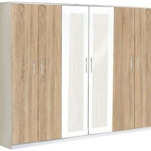 Dalia Light Oak Italian 6 Door Wardrobe with Mirrors