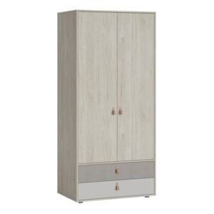 Danville Wooden Wardrobe With 2 Doors 2 Drawers In Light Walnut