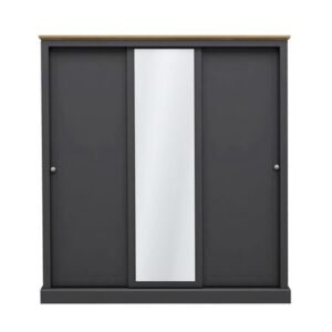 Devan Wooden Sliding Wardrobe With 3 Doors In Charcoal