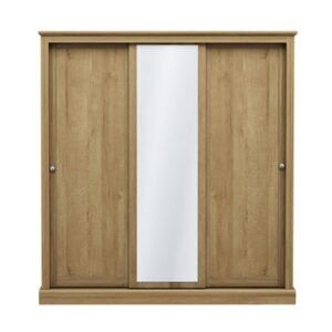 Devan Wooden Sliding Wardrobe With 3 Doors In Oak