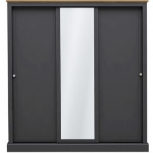 Devon Charcoal 3 Door Sliding Mirror Wardrobe