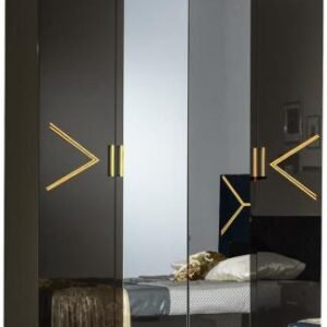 Elegance Black Italian 4 Door Wardrobe with Mirrors