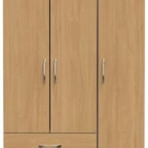 Eve Oak Effect 3 Door Tall Triple Wardrobe - LHF 2 Drawers