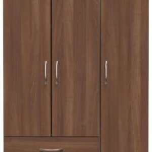 Eve Walnut Effect 3 Door Tall Triple Wardrobe - LHF 2 Drawers