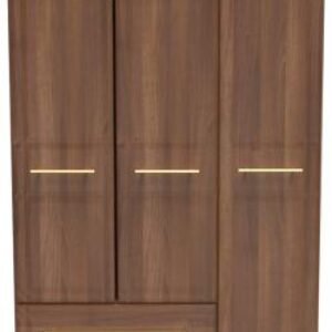 Faye Walnut Effect 3 Door Triple Wardrobe - LHF 2 Drawers