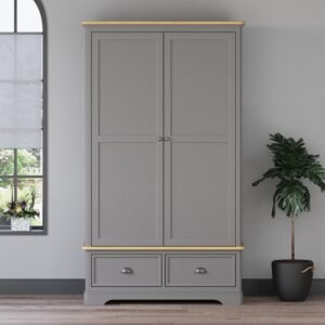 Felton Oak and Light Grey Painted Double Wardrobe