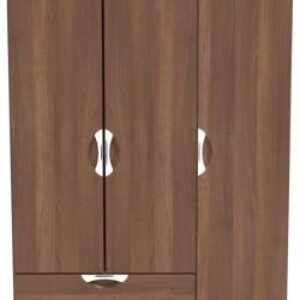 Flora Walnut Effect 3 Door Triple Wardrobe - LHF 2 Drawers