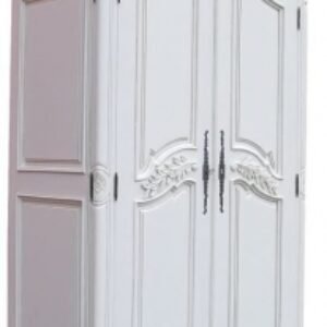 French Style Lomira White Carved Armoire Wardrobe - 2 Door