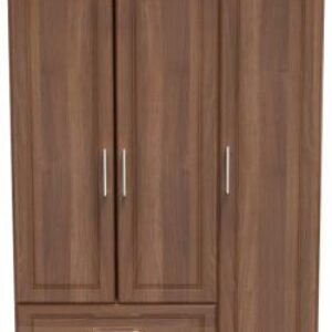 Gina Walnut Effect 3 Door Triple Wardrobe - LHF 2 Drawers