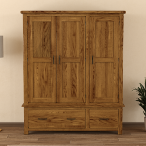 Harrogate Rustic Solid Oak Triple Wardrobe