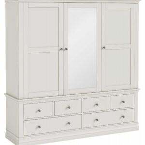 Helston Cotton White 3 Door Combi Wardrobe with Mirror