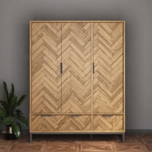 Herringbone Solid Oak Triple Wardrobe