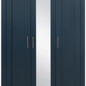 Highgate Navy Blue and Oak Effect 3 Door Wardrobe with Mirror