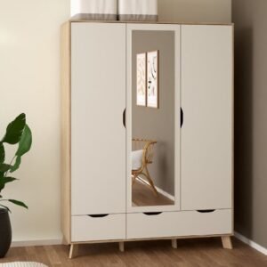 Irvine Wooden Wardrobe With 3 Doors 2 Drawers In Oak And White