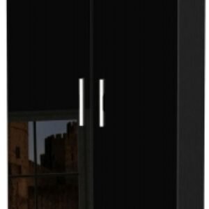 Knightsbridge Black Gloss 2 Door 2 Drawer Double Wardrobe