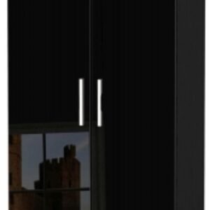 Knightsbridge Black Gloss 2 Door 2 Drawer Tall Wardrobe