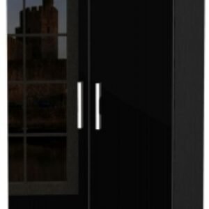 Knightsbridge Black Gloss 2 Door Plain Tall Wardrobe