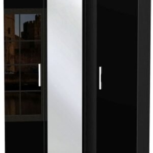 Knightsbridge Black Gloss 3 Door Tall Triple Wardrobe - 1 Mirror