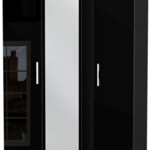 Knightsbridge Black Gloss 3 Door Triple Wardrobe - 1 Mirror