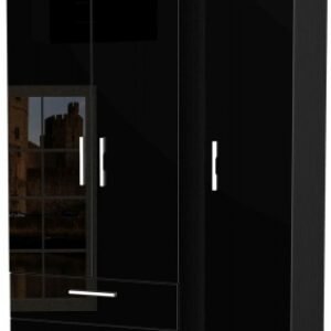 Knightsbridge Black Gloss 3 Door Triple Wardrobe - LHF 2 Drawers