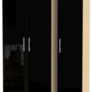 Knightsbridge Black Gloss and Light Oak 3 Door Tall Triple Wardrobe