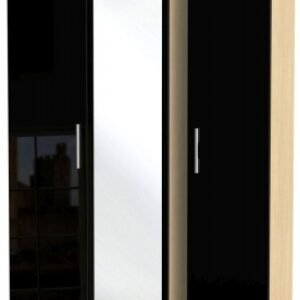 Knightsbridge Black Gloss and Light Oak 3 Door Triple Wardrobe - 1 Mirror