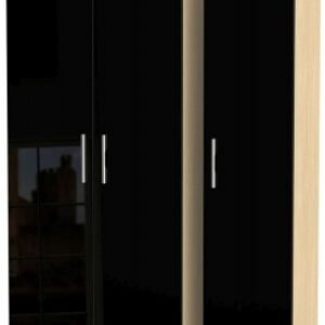 Knightsbridge Black Gloss and Light Oak 3 Door Triple Wardrobe