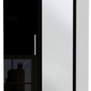 Knightsbridge Black Gloss and White 2 Door Tall Combi Wardrobe - 1 Mirror