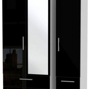 Knightsbridge Black Gloss and White 3 Door Combi Wardrobe - 1 Mirror