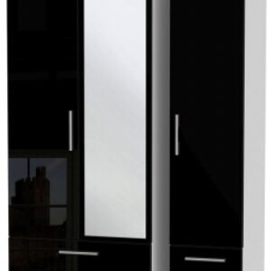 Knightsbridge Black Gloss and White 3 Door Tall Combi Wardrobe - 1 Mirror