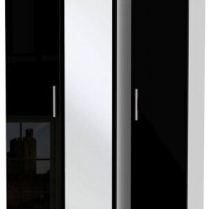 Knightsbridge Black Gloss and White 3 Door Tall Triple Wardrobe - 1 Mirror