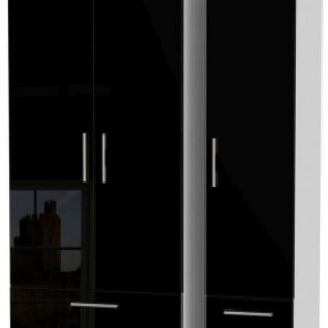 Knightsbridge Black Gloss and White 3 Door Tall Triple Wardrobe - 4 Drawers