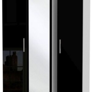 Knightsbridge Black Gloss and White 3 Door Triple Wardrobe - 1 Mirror