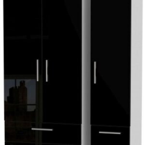 Knightsbridge Black Gloss and White 3 Door Triple Wardrobe - 4 Drawers