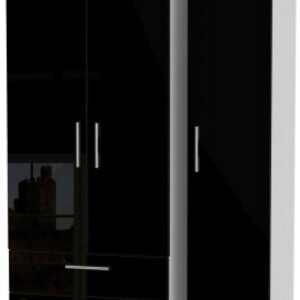 Knightsbridge Black Gloss and White 3 Door Triple Wardrobe - LHF 2 Drawers