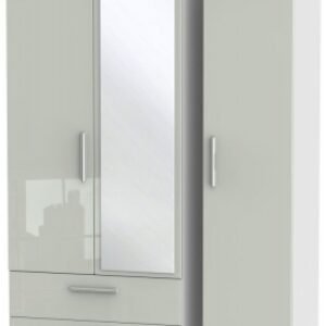 Knightsbridge Cashmere Gloss and White 3 Door Combi Wardrobe - 1 Mirror and LHF 2 Drawers