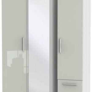 Knightsbridge Cashmere Gloss and White 3 Door Combi Wardrobe - 1 Mirror and RHF 2 Drawers