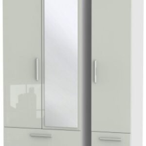 Knightsbridge Cashmere Gloss and White 3 Door Tall Combi Wardrobe - 1 Mirror