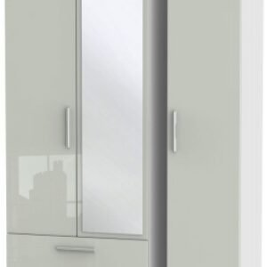 Knightsbridge Cashmere Gloss and White 3 Door Tall Combi Wardrobe - 1 Mirror and LHF 2 Drawers