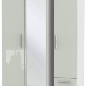 Knightsbridge Cashmere Gloss and White 3 Door Tall Combi Wardrobe - 1 Mirror and RHF 2 Drawers