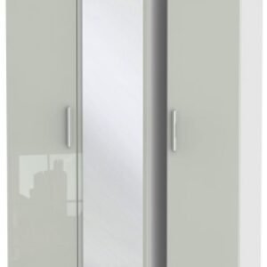 Knightsbridge Cashmere Gloss and White 3 Door Tall Triple Wardrobe - 1 Mirror