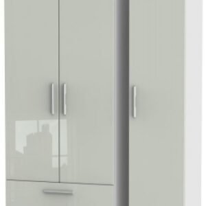 Knightsbridge Cashmere Gloss and White 3 Door Tall Triple Wardrobe - LHF 2 Drawers