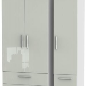 Knightsbridge Cashmere Gloss and White 3 Door Triple Wardrobe - 4 Drawers