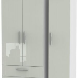 Knightsbridge Cashmere Gloss and White 3 Door Triple Wardrobe - LHF 2 Drawers