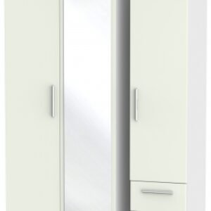 Knightsbridge Cashmere Matt and White 3 Door Combi Wardrobe - 1 Mirror and RHF 2 Drawers